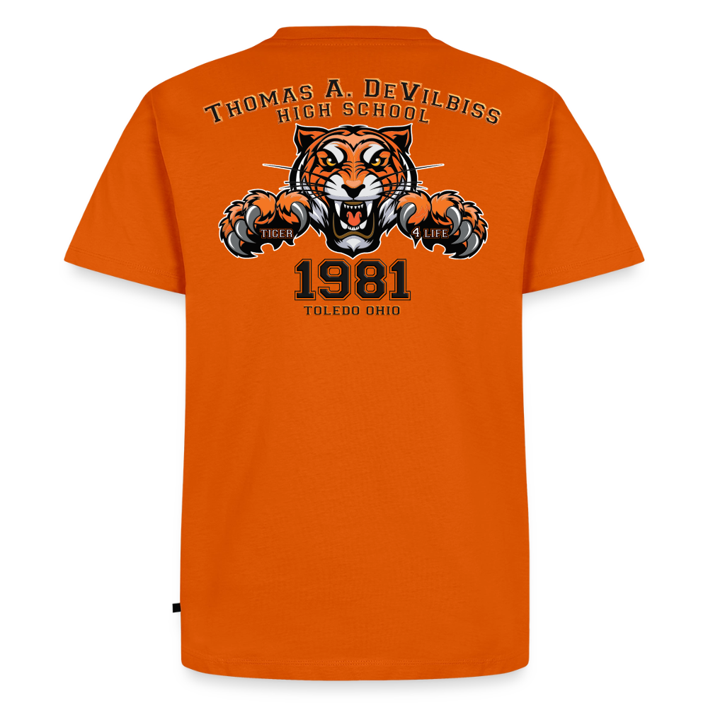Orange Tiger 4 Life four panel (left, right, front and back) DHS 1981 Men's Premium T-Shirt - orange 